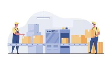 Conveyor Belt Machine Concept in Warehouse. vector