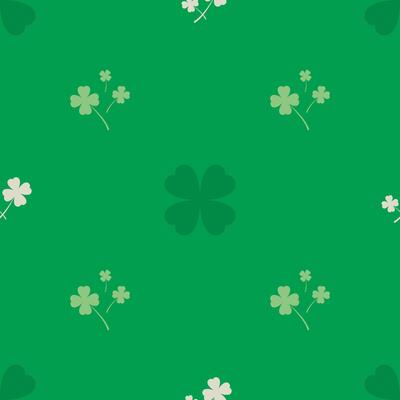 Seamless pattern with white shamrock, clover on green background.  Saint Patrick's Day pattern. Vector illustration.