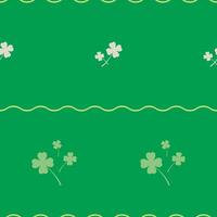 Seamless pattern with white shamrock, clover and wave line on green background.  Saint Patrick's Day pattern. Vector illustration.