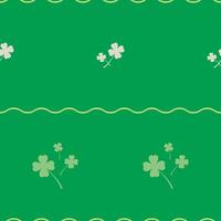 Seamless pattern with white shamrock, clover and wave line on green background.  Saint Patrick's Day pattern. Vector illustration.