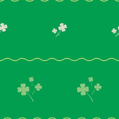 Seamless pattern with white shamrock, clover and wave line on green background.  Saint Patrick's Day pattern. Vector illustration.