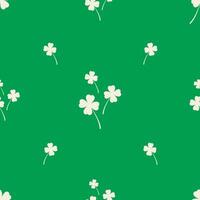 Seamless pattern with white shamrock, clover on green background.  Saint Patrick's Day pattern. Vector illustration.