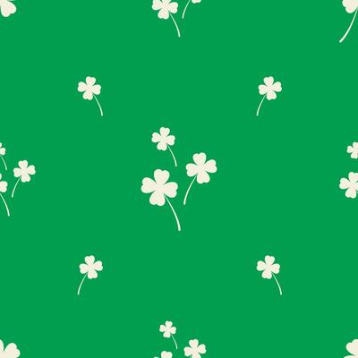 Seamless pattern with white shamrock, clover on green background.  Saint Patrick's Day pattern. Vector illustration.