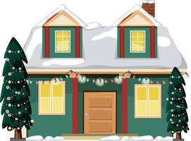 Snow covered house with Christmas light string vector