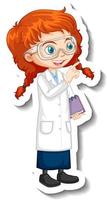 Scientist girl cartoon character sticker vector