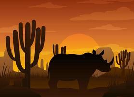 Rhinoceros silhouette at savanna forest vector
