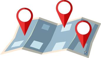 Location pins on paper map vector