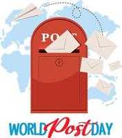 World Post Day banner with a post box on world map vector