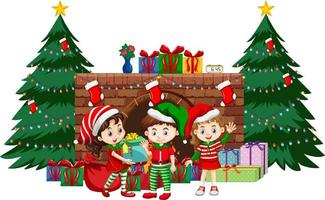 Happy children celebrating Christmas on white background vector