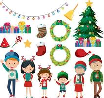 Set of family members wearing Christmas outfits vector