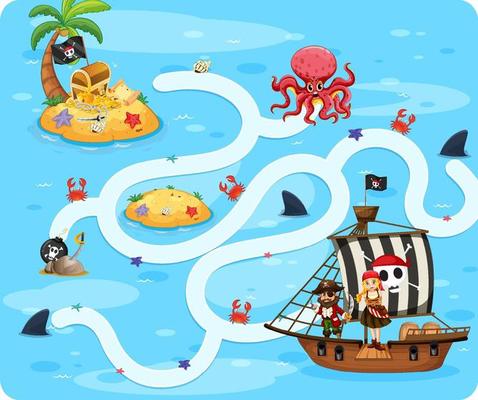 Snake and ladders game template with pirate theme