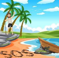 A man on deserted island isolated vector