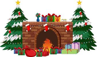 Fireplace decorated with Christmas elements vector