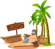 A man on deserted island isolated vector