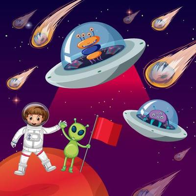 An astronaut in space with alien in ufo