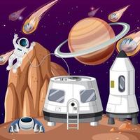 Landscape of planet surface with colony buildings vector