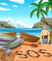 A man on deserted island isolated vector