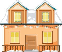 casa cubierta de nieve con cadena de luces navideñas vector