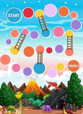 Snake ladder game template with dinosaur theme