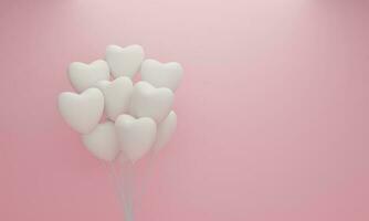 White heart balloon on pink pastel background. Valentine concept. 3d rendering photo