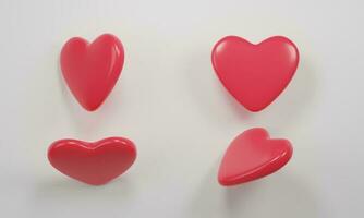 representación 3d conjunto de iconos de corazones isométricos rojos, perspectiva diferente foto