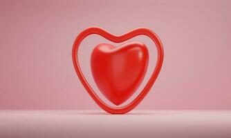 3d rendering, Red hearts on pink background. Symbols of love for greeting card design. photo