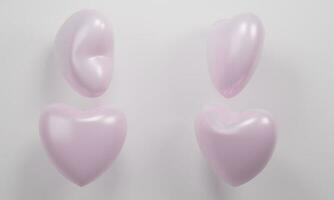 3D rendering. Pink isometric hearts icon set, different perspective photo