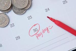 Close up of pay debt word on calendar