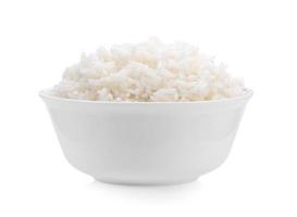 rice in white bowl on white background photo