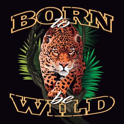 Image of Jaguar in the jungle. Fierce staring leopard. Born to be Wild. Illustration of many colors. cheetah in the jungle