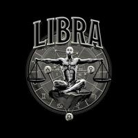 vector astrológico - arte lineal hermoso romántico dibujado a mano del zodiaco libra. ilustración aislada. diseño étnico, símbolo del horóscopo místico para su uso. ideal para el arte del tatuaje, astrología