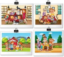 Set of family photos in cartoon style vector
