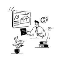 una ilustración dibujada a mano de un consultor contable, una persona con un documento contable vector