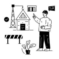 Person designing a building with hand, hand drawn illustration of architect vector