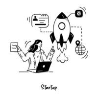 Startup launch, hand drawn vector illustration