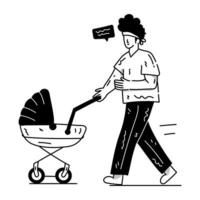 Grab this amazing hand drawn illustration of baby stroller vector