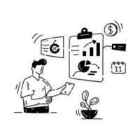 A hand drawn illustration of accounting consultant, person with accounts document vector