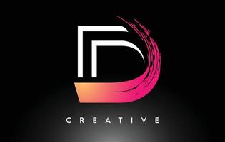 Brush Letter D Logo Design with White Outline and Black Background Vector