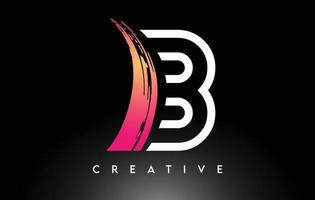 Brush Letter B Logo Design with White Outline and Black Background Vector