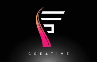 Brush Letter F Logo Design with White Outline and Black Background Vector