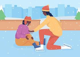 Falling on ice rink flat color vector illustration