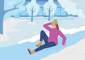 Winter dangerous situation flat color vector illustration