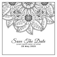 Save the date with mehndi flower. decoration in ethnic oriental, doodle ornament. vector