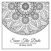 Save the date with mehndi flower. decoration in ethnic oriental, doodle ornament. vector