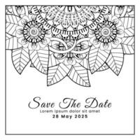 Save the date with mehndi flower. decoration in ethnic oriental, doodle ornament. vector