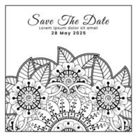 Save the date with mehndi flower. decoration in ethnic oriental, doodle ornament. vector