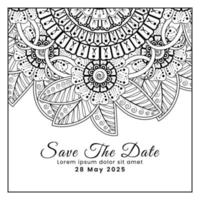 Save the date with mehndi flower. decoration in ethnic oriental, doodle ornament. vector