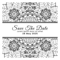 Save the date with mehndi flower. decoration in ethnic oriental, doodle ornament. vector