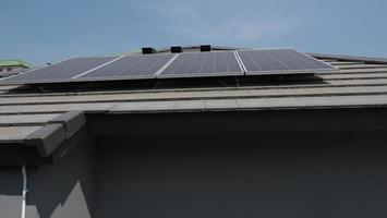 Photovoltaic. Solarcell panel. Solar roof power plant on the roof photo