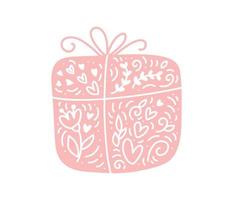 caja de regalo moderna escandinava con flores y flores en estilo hygge. elemento vectorial floreciente con corazones para el día de San Valentín, tarjeta de felicitación de amor romántico, vacaciones de boda vector